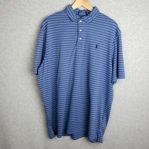Mens Polo Shirt Blue Striped Short Sleeve